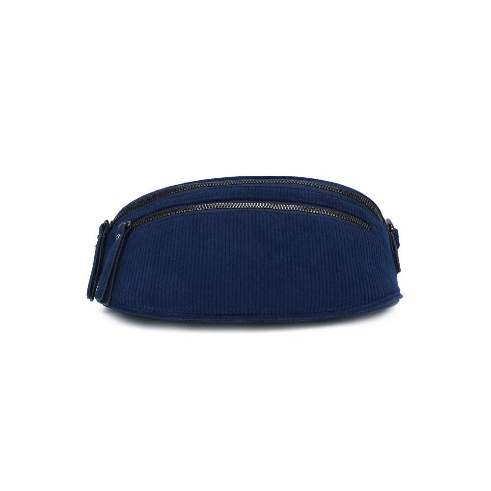 Dessous de La Maddy bleu foncé : base arrondie en velours côtelé, sans pieds – réf. Z-83051-10