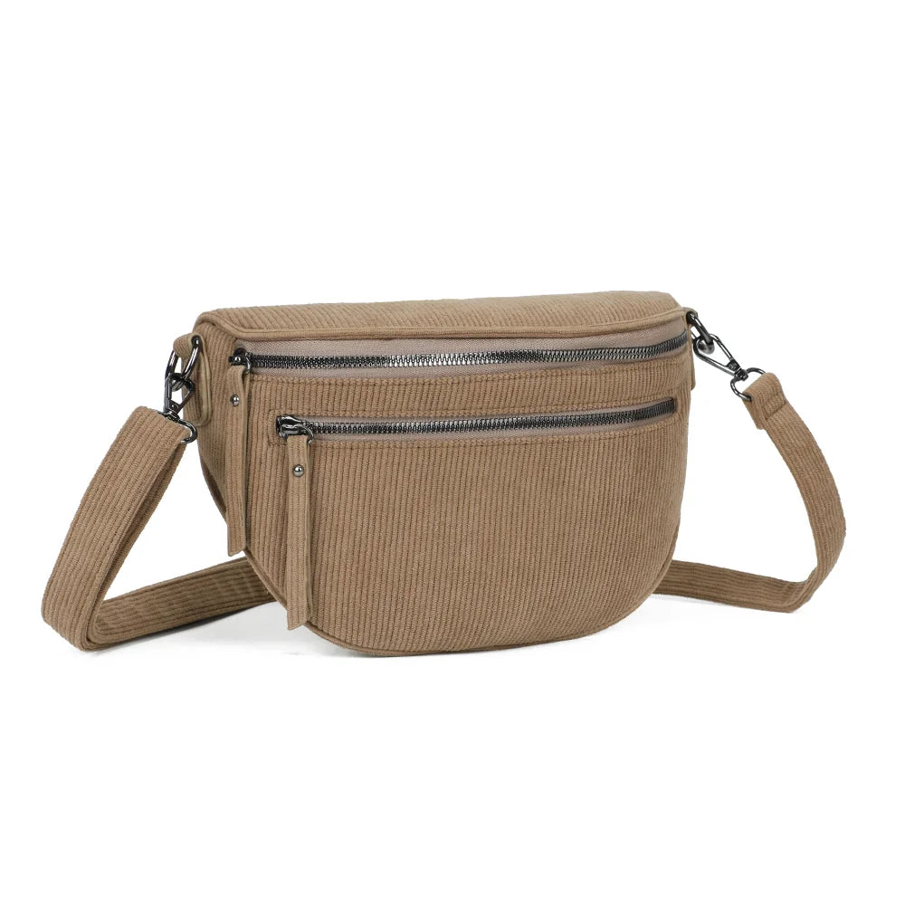 La Maddy taupe foncé vue de trois quarts : silhouette arrondie et tirettes à languette assortie – réf. Z-83051-10