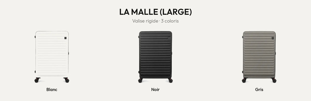 La Malle (Large), grande valise rigide en ABS, en blanc, noir et gris – Gallantry Paris – réf. VAL-MGT-15-LARGE