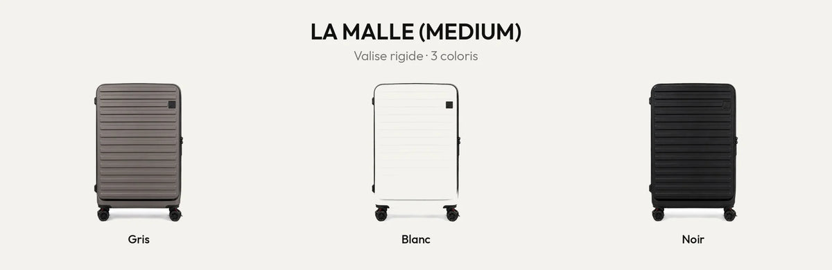 Valise rigide La Malle (Medium) en gris, blanc et noir – Gallantry Paris – réf. VAL-MGT-15-MEDIUM