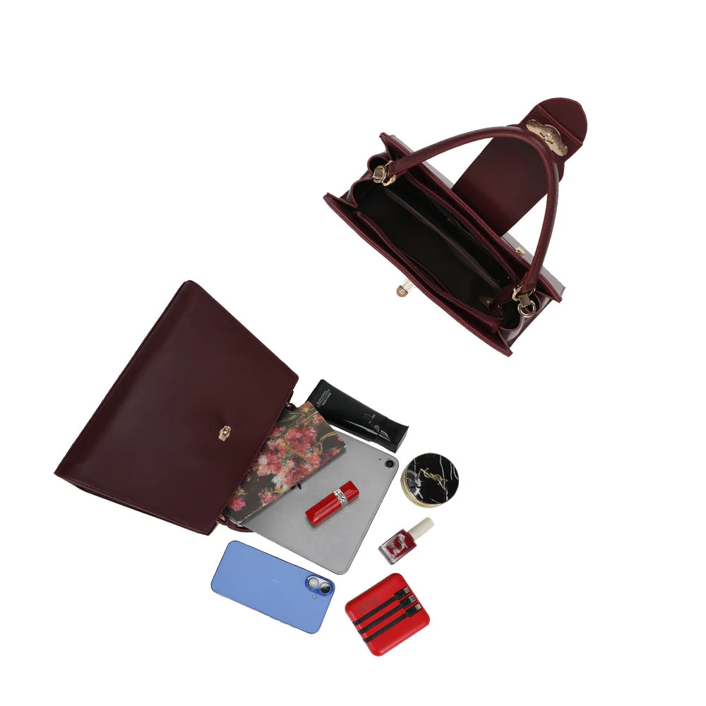 Intérieur de La Maristella bordeaux : grand compartiment doublé qui accueille tablette et smartphone – réf. LS-76005