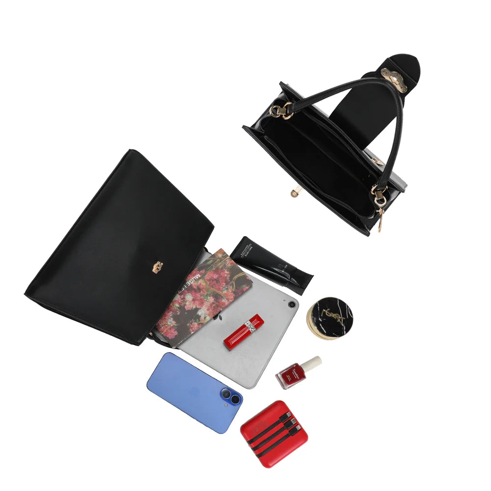 Intérieur de La Maristella noir : grand compartiment doublé qui accueille tablette et smartphone – réf. LS-76005
