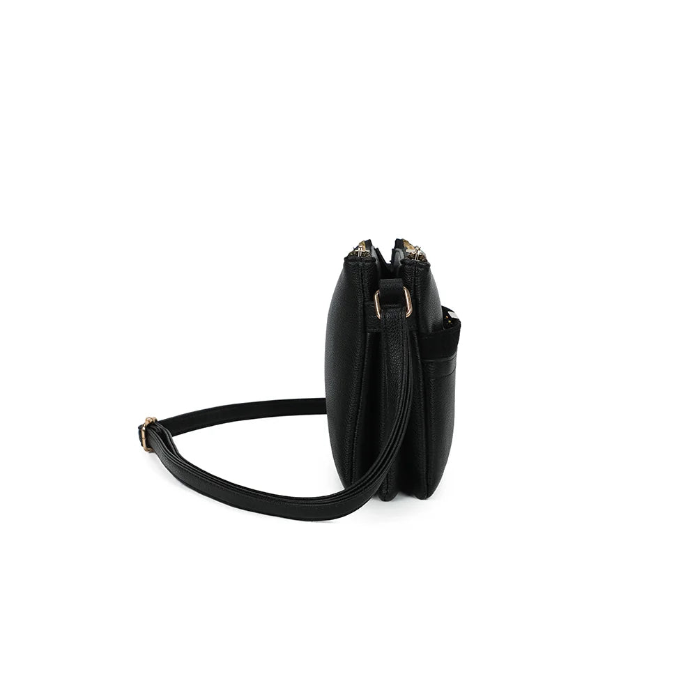 Profil de La Méline noir : silhouette fine de 4 cm et compartiments superposés sur le côté – réf. A-9175