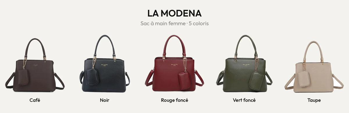 Sac à main femme La Modena en 5 coloris : café, noir, bordeaux, vert foncé et taupe – Gallantry Paris – réf. G-7347