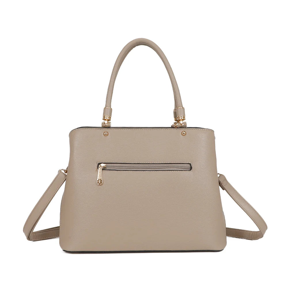 Dos de La Modena taupe, surface synthétique à la texture fine et lignes épurées – réf. G-7347