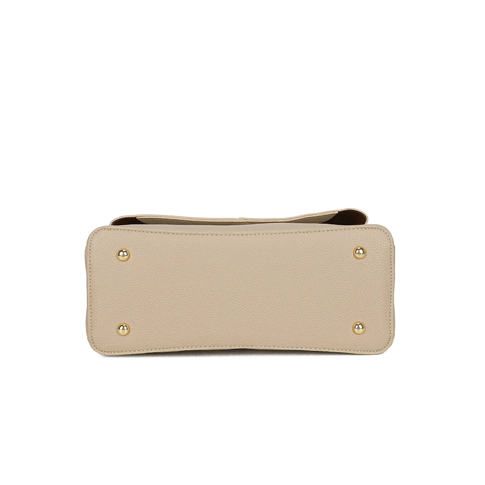 Vue du dessous du sac La Monna taupe, en simili cuir grainé vegan à la tenue structurée – réf. R-2057