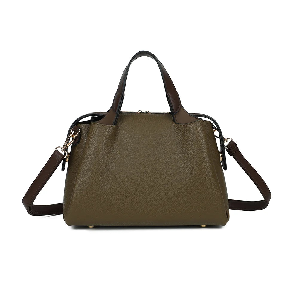 Sac à main femme La Montaigne vert foncé en simili cuir grainé, anses contrastées – Gallantry Paris – réf. M-9458-1