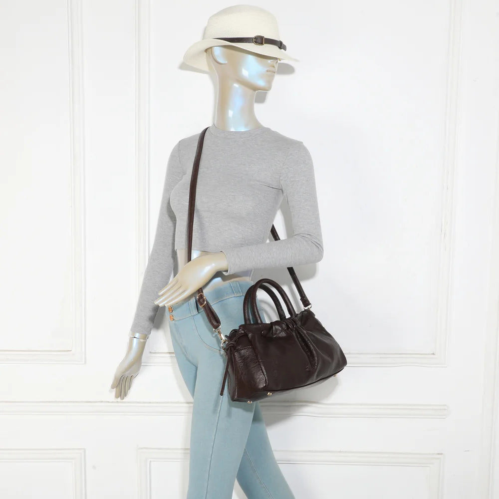 Sac à main femme La Mylane café porté, anses courtes ou bandoulière amovible – réf. DQ-8739-1
