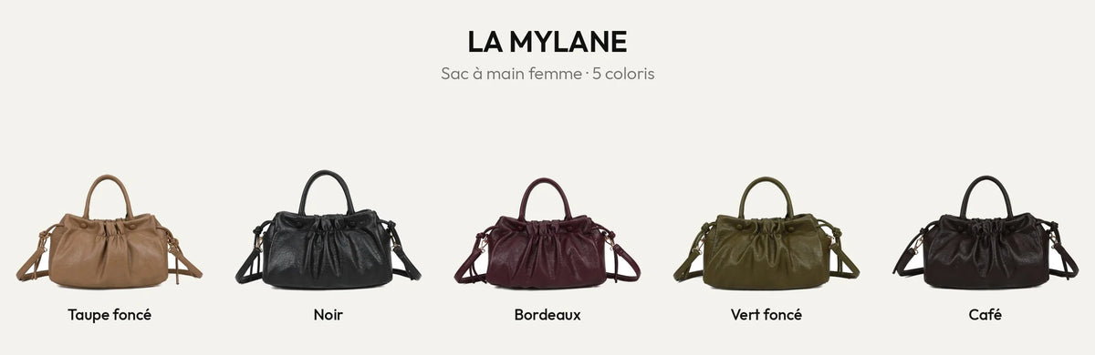 Sac à main femme La Mylane en 5 coloris : taupe foncé, noir, bordeaux, vert foncé et coffee – Gallantry Paris – réf. DQ-8739-1