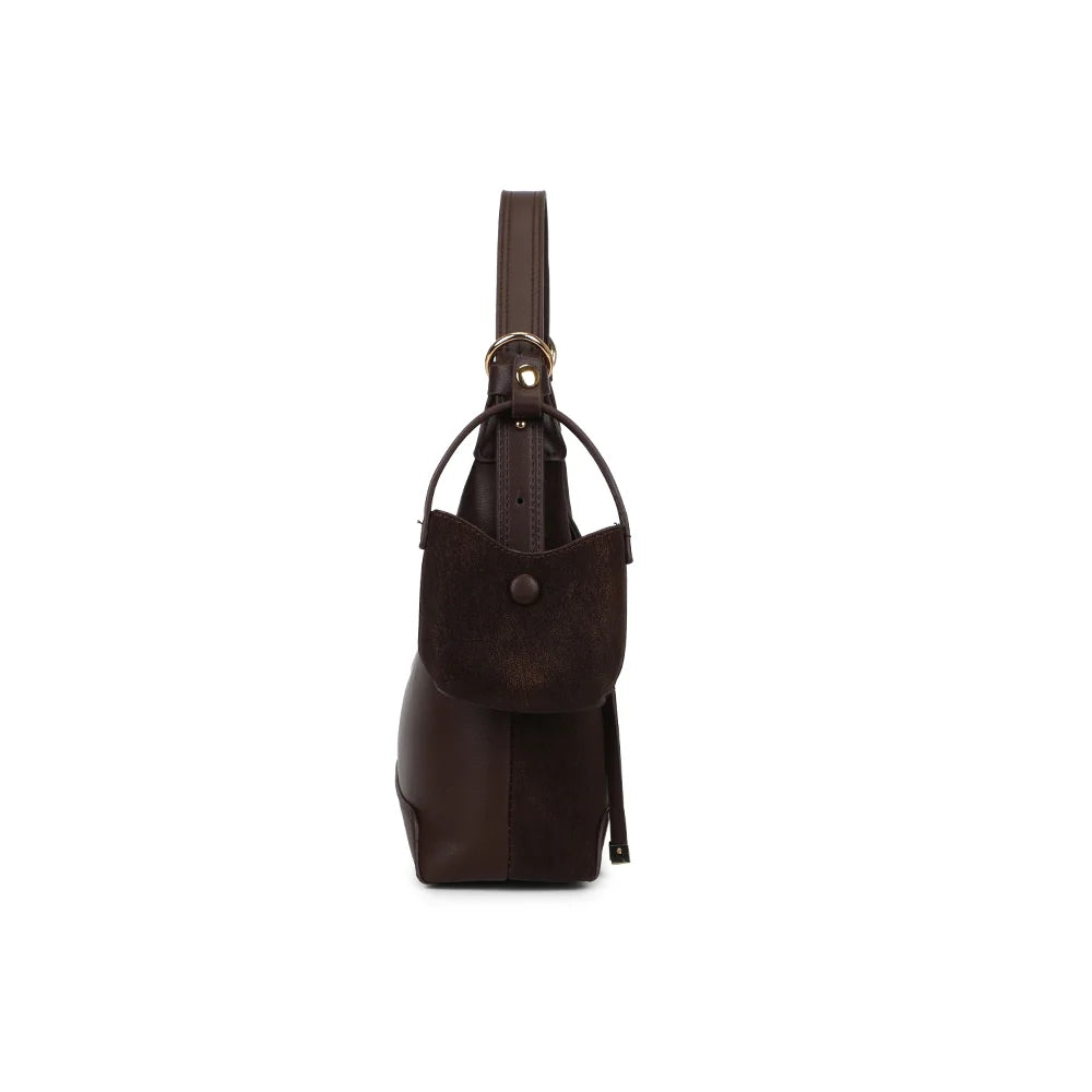 Profil de La Norya café : 10 cm de profondeur, cordons à embouts dorés et pochette amovible à l’attache – réf. A-9179
