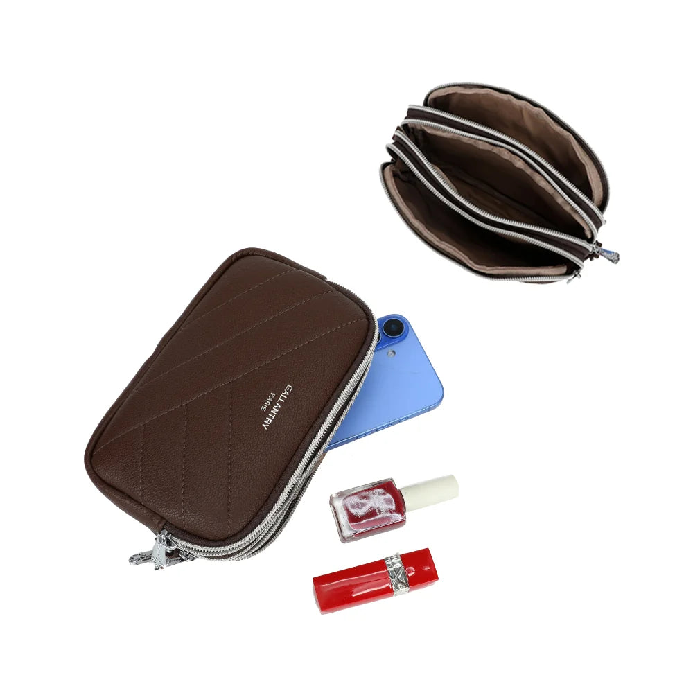 Intérieur du La Nox café : trois compartiments zippés pour téléphone, rouge à lèvres et vernis – réf. SF-8657
