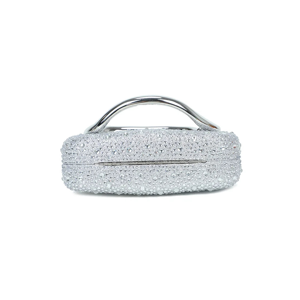 Dessous de la pochette La Pépite argent, pour découvrir sa forme compacte sous tous les angles – réf. HR-92009-3