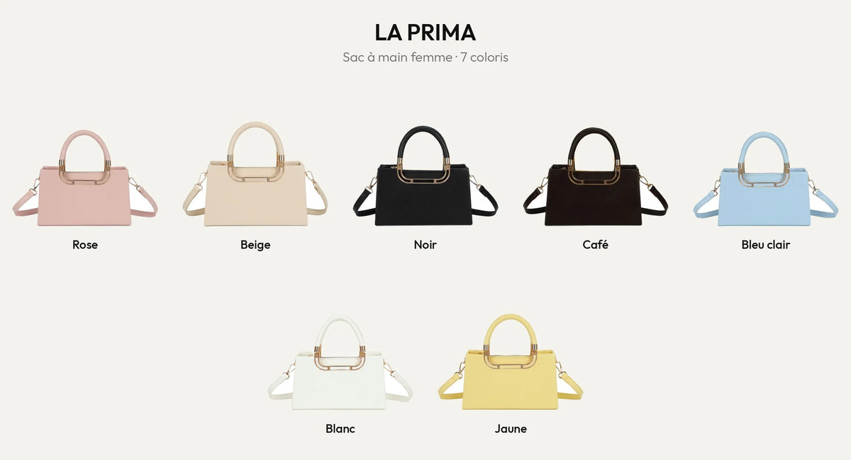 Sac à main femme La Prima en 7 coloris : rose, beige, noir, coffee, bleu clair, blanc et jaune – Gallantry Paris – réf. YL-26020