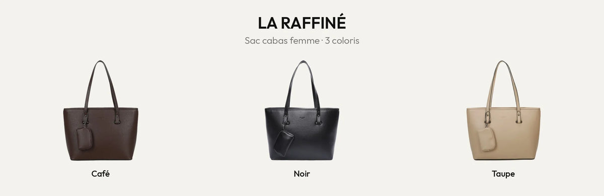 Sac cabas femme La Raffiné en simili cuir grainé, coloris Coffee, Noir et Taupe – Gallantry Paris – réf. M-9401