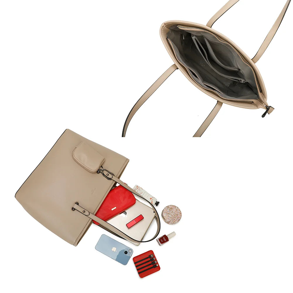 Intérieur de La Raffiné taupe : rangements pratiques et place pour une tablette – réf. M-9401