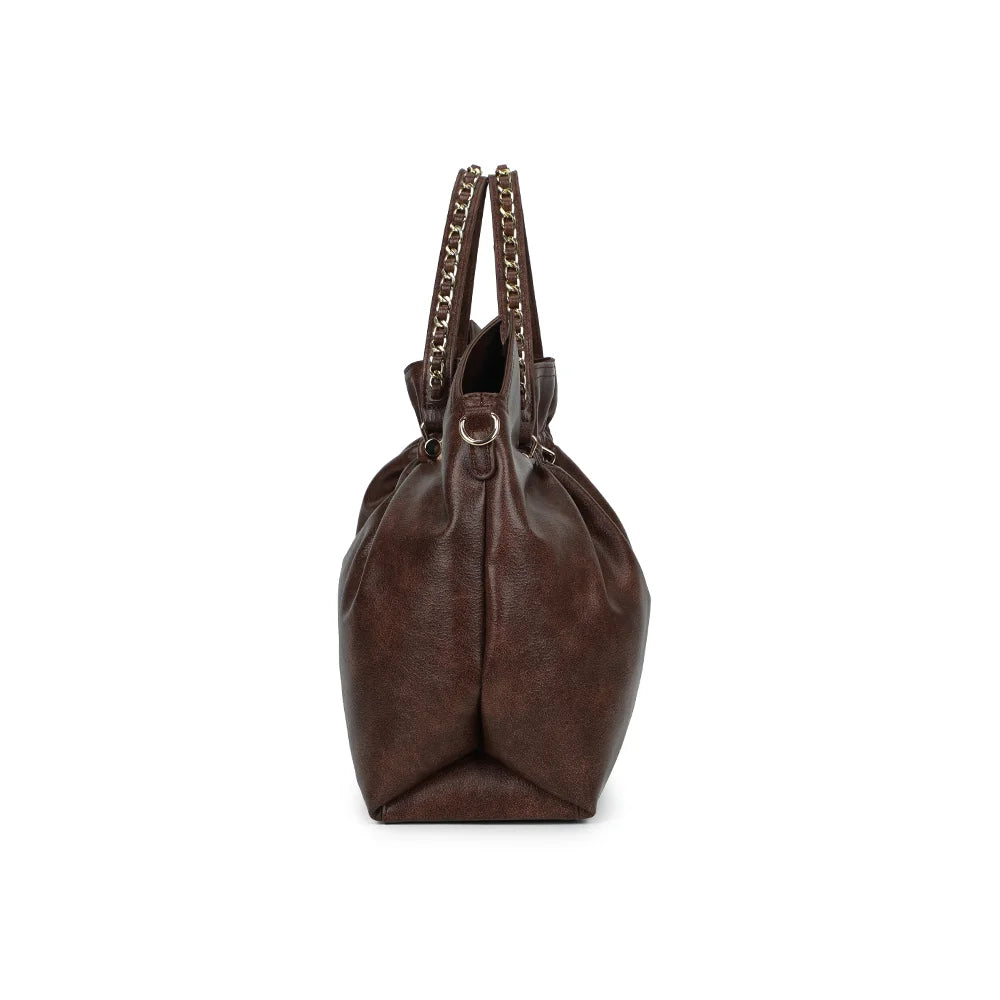Profil de La Régence marron foncé : 13 cm de profondeur et anneau métallique doré pour la bandoulière – réf. JC-53011