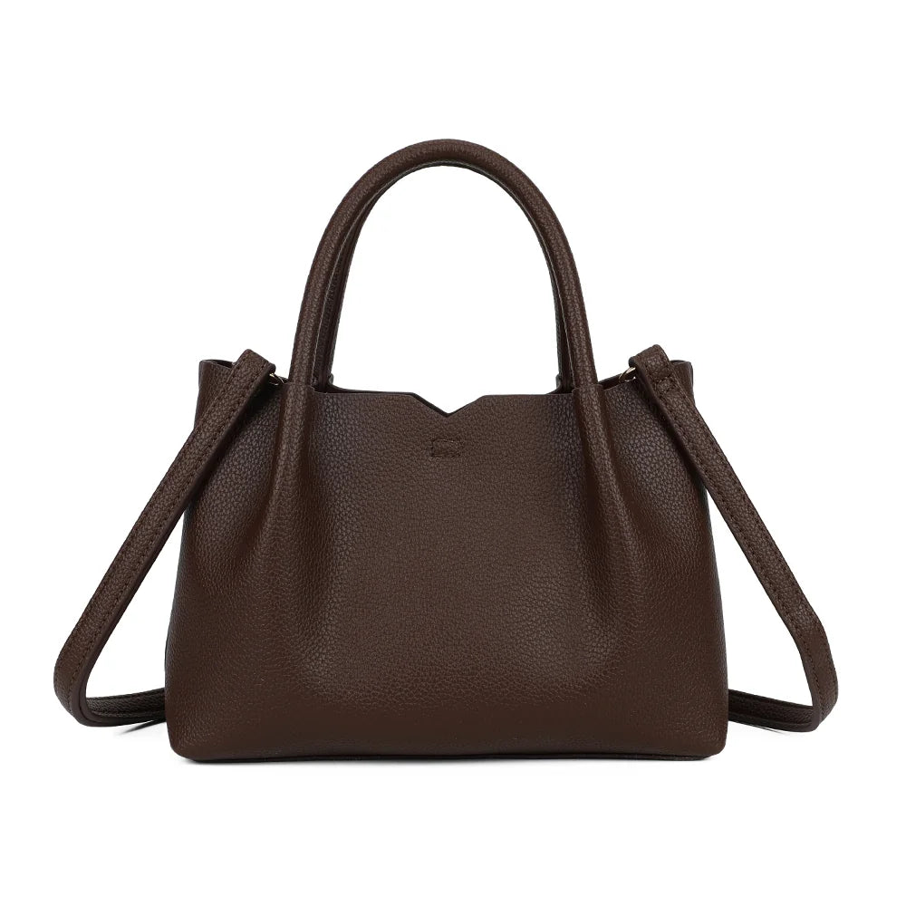 Dos du sac La Séraphine café : simili cuir grainé uni et double poignée arrondie – réf. DQ-8732