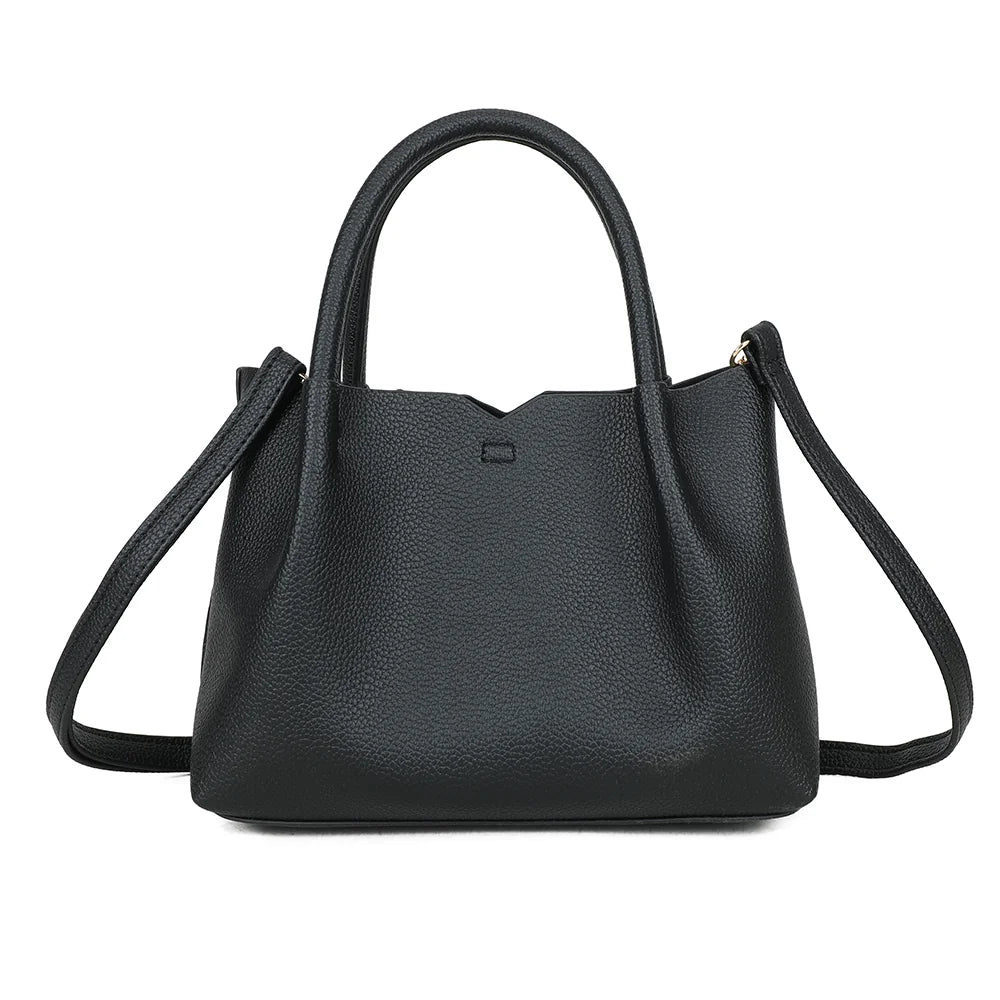 Dos du sac La Séraphine noir : simili cuir grainé uni et double poignée arrondie – réf. DQ-8732