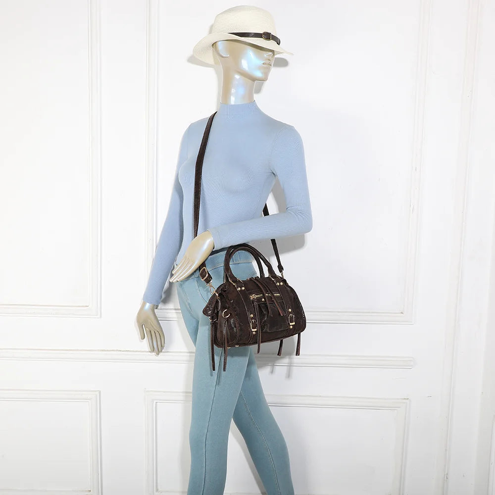 Sac femme La Skyla Velvet café porté, à la main ou en bandoulière réglable et amovible – réf. Z-1979-8