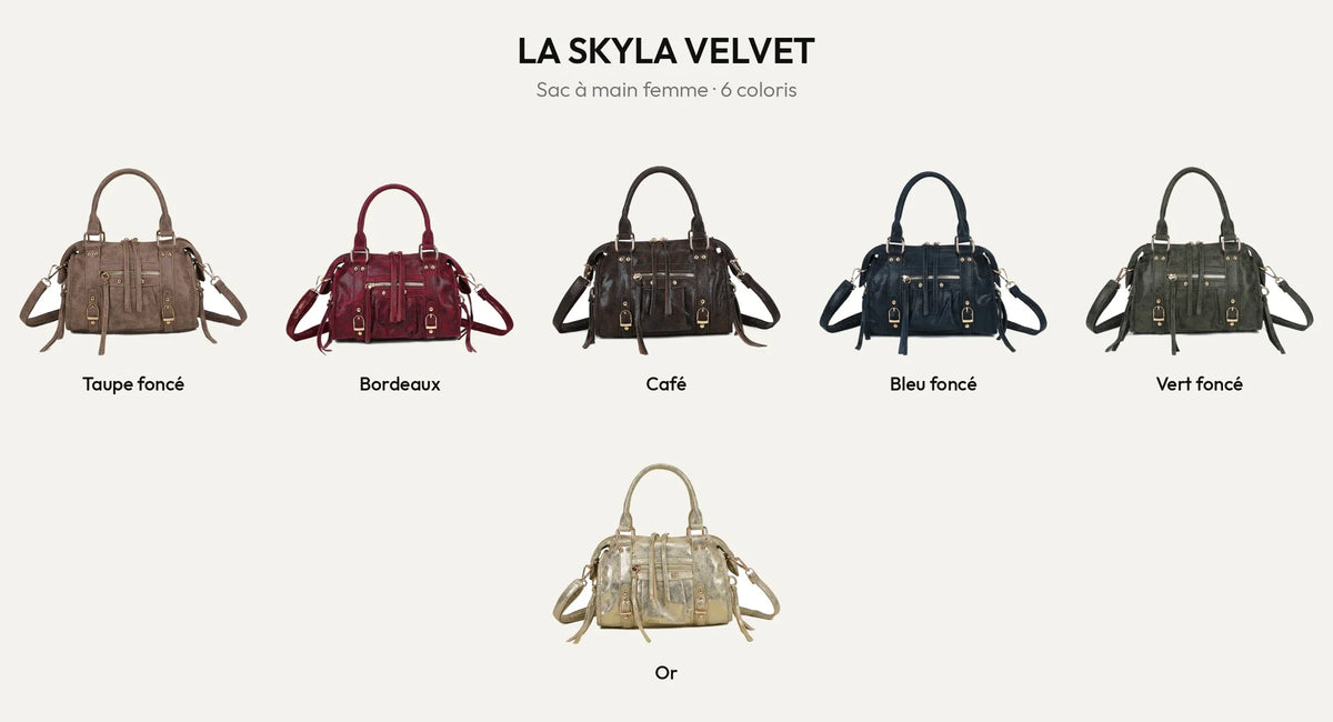 La Skyla Velvet, petit sac à main femme effet vieilli, en 6 coloris – Gallantry Paris – réf. Z-1979-8
