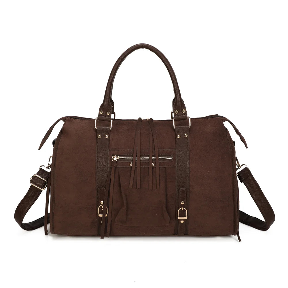 Sac à main femme La Skyla XL Suède coffee, effet suédine, deux anses et bandoulière amovible – Gallantry Paris – réf. M-1979-7B