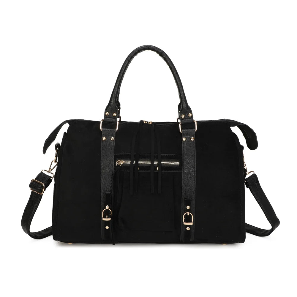 Sac à main femme La Skyla XL Suède noir, effet suédine, deux anses et bandoulière amovible – Gallantry Paris – réf. M-1979-7B