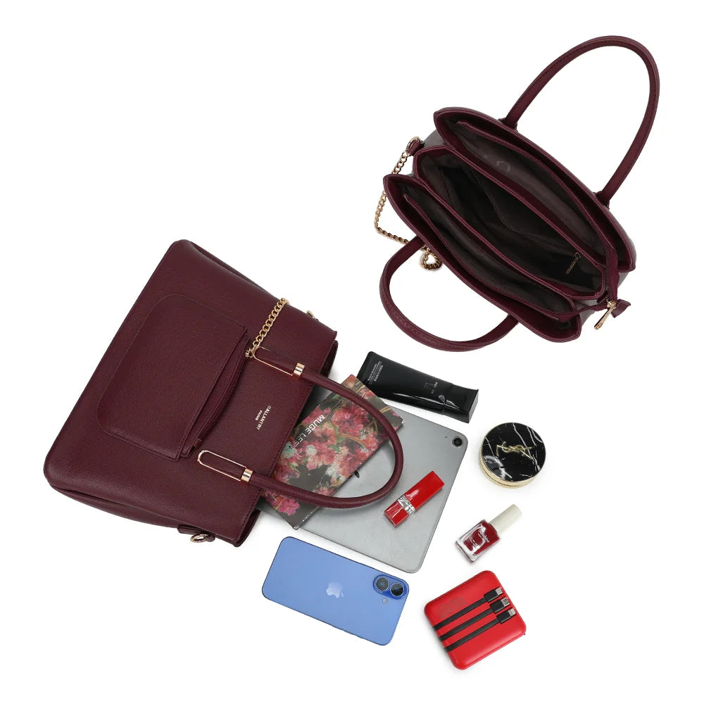 Intérieur compartimenté de La Valdine bordeaux pour organiser tablette, téléphone et beauté – réf. M-9464