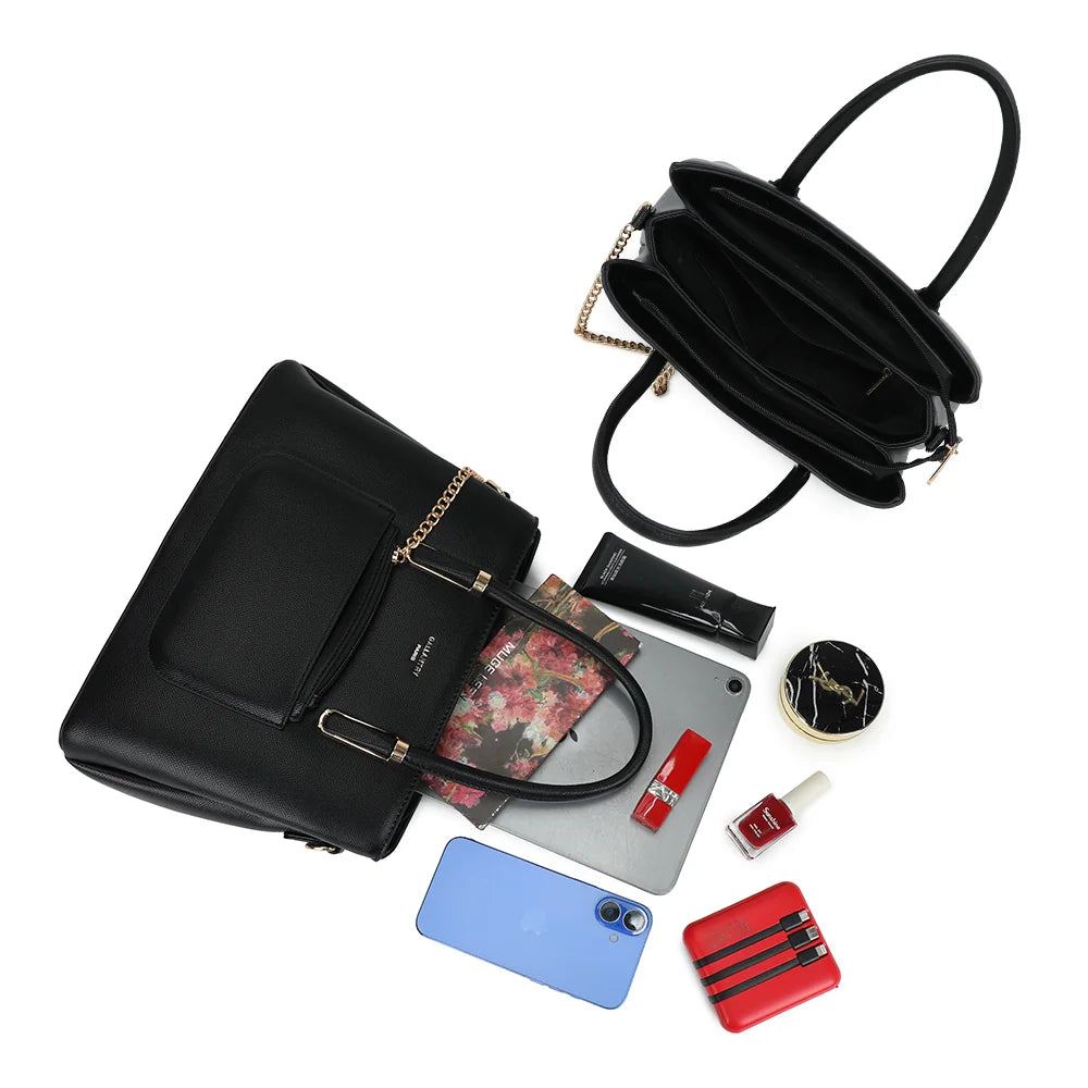 Intérieur compartimenté de La Valdine noir pour organiser tablette, téléphone et beauté – réf. M-9464