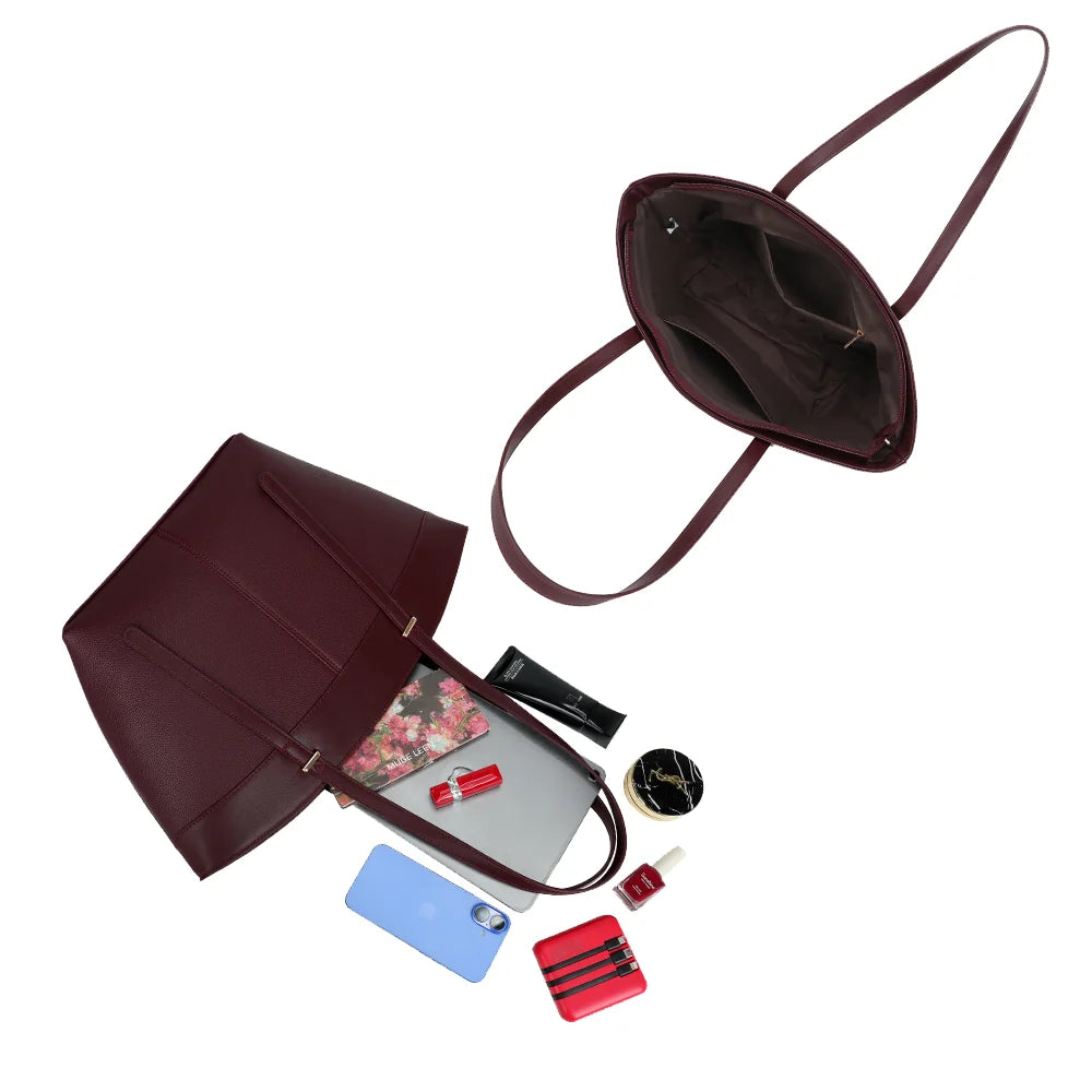 Intérieur de La Valeska bordeaux : grand compartiment zippé et poche intérieure pour les essentiels – réf. KJ-62109