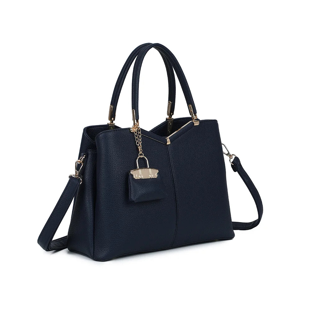La Vérone bleu foncé de trois quarts : silhouette structurée et couture centrale verticale – réf. M-9130-1