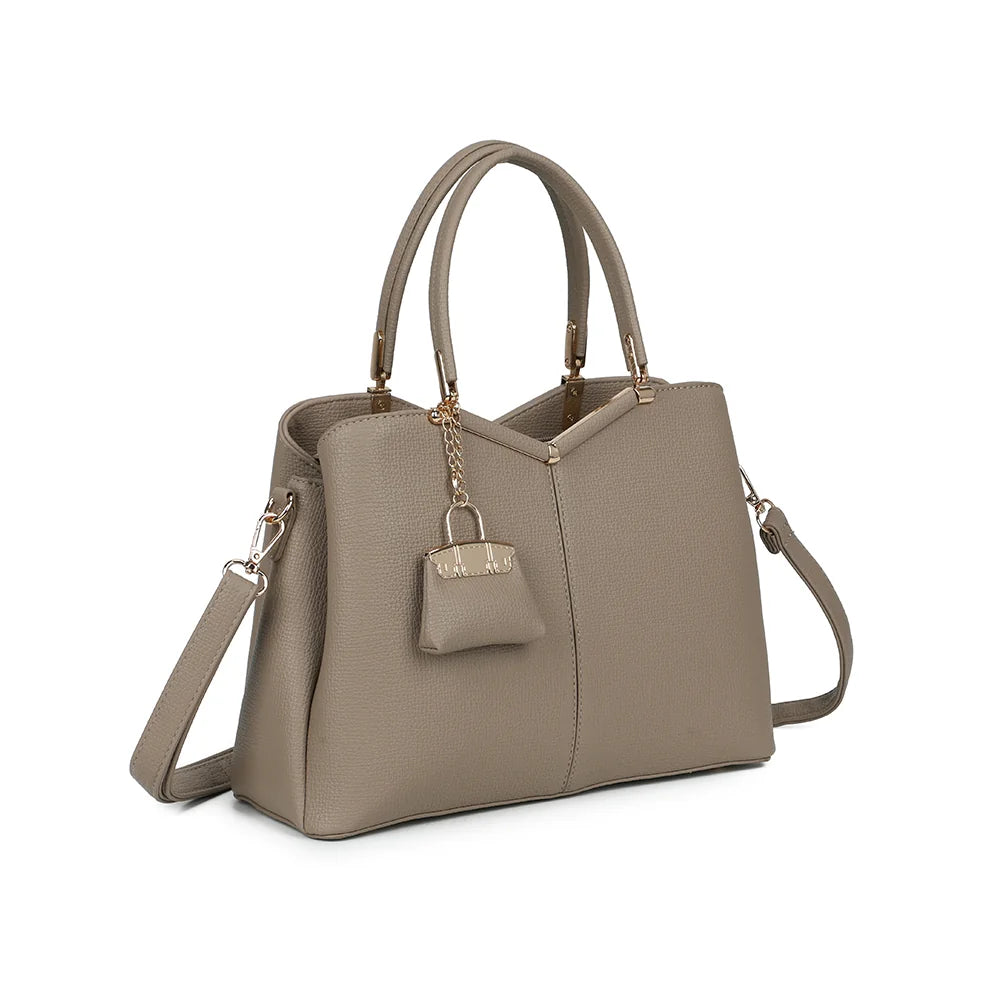 La Vérone taupe foncé de trois quarts : silhouette structurée et couture centrale verticale – réf. M-9130-1