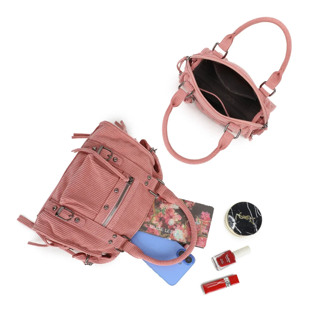 Intérieur de La Vinoria rose foncé : ouverture zippée et intérieur organisé pour les essentiels – réf. R-1979-9