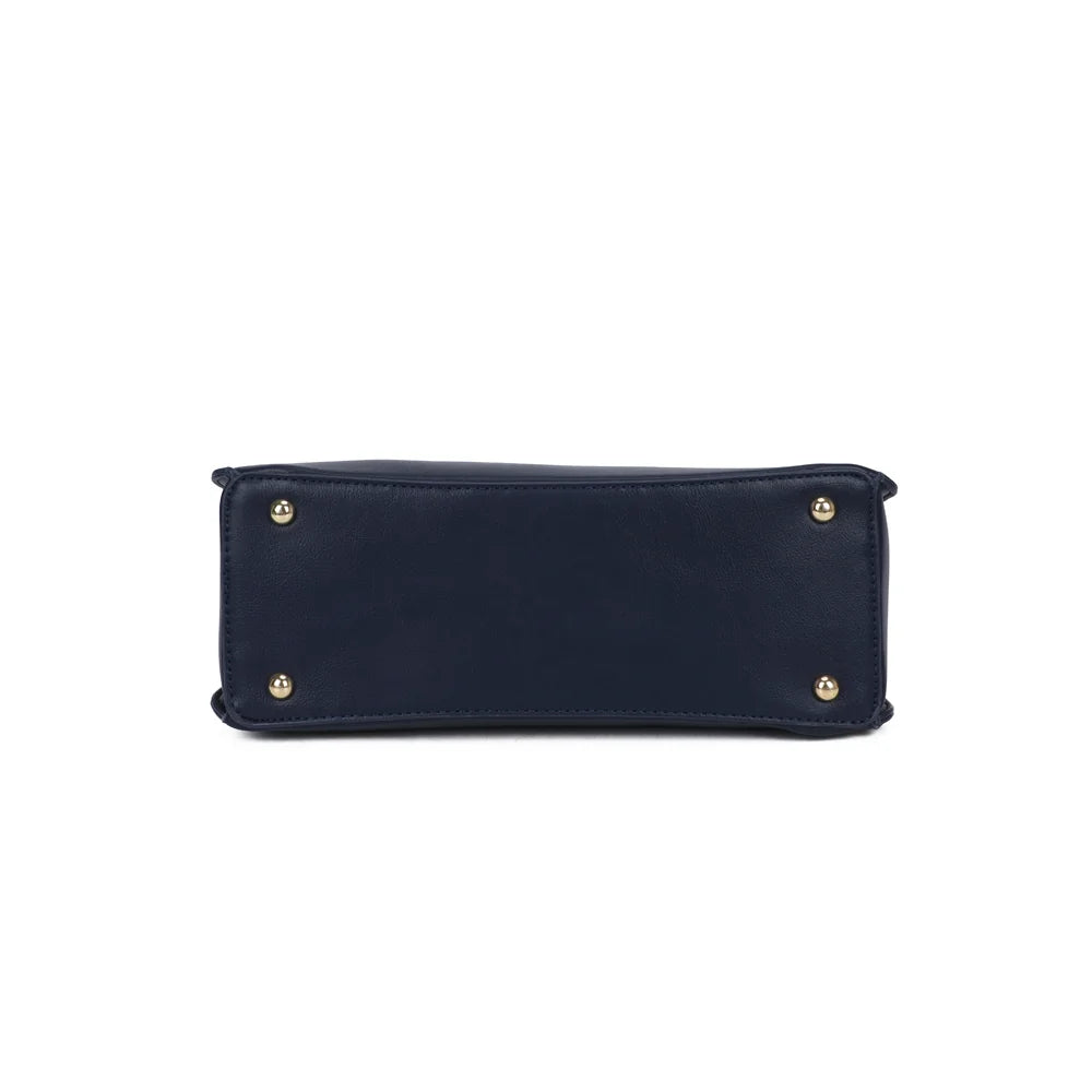 Dessous du Ambrélia bleu foncé : base plate qui garde au sac sa silhouette structurée – réf. DQ-8742
