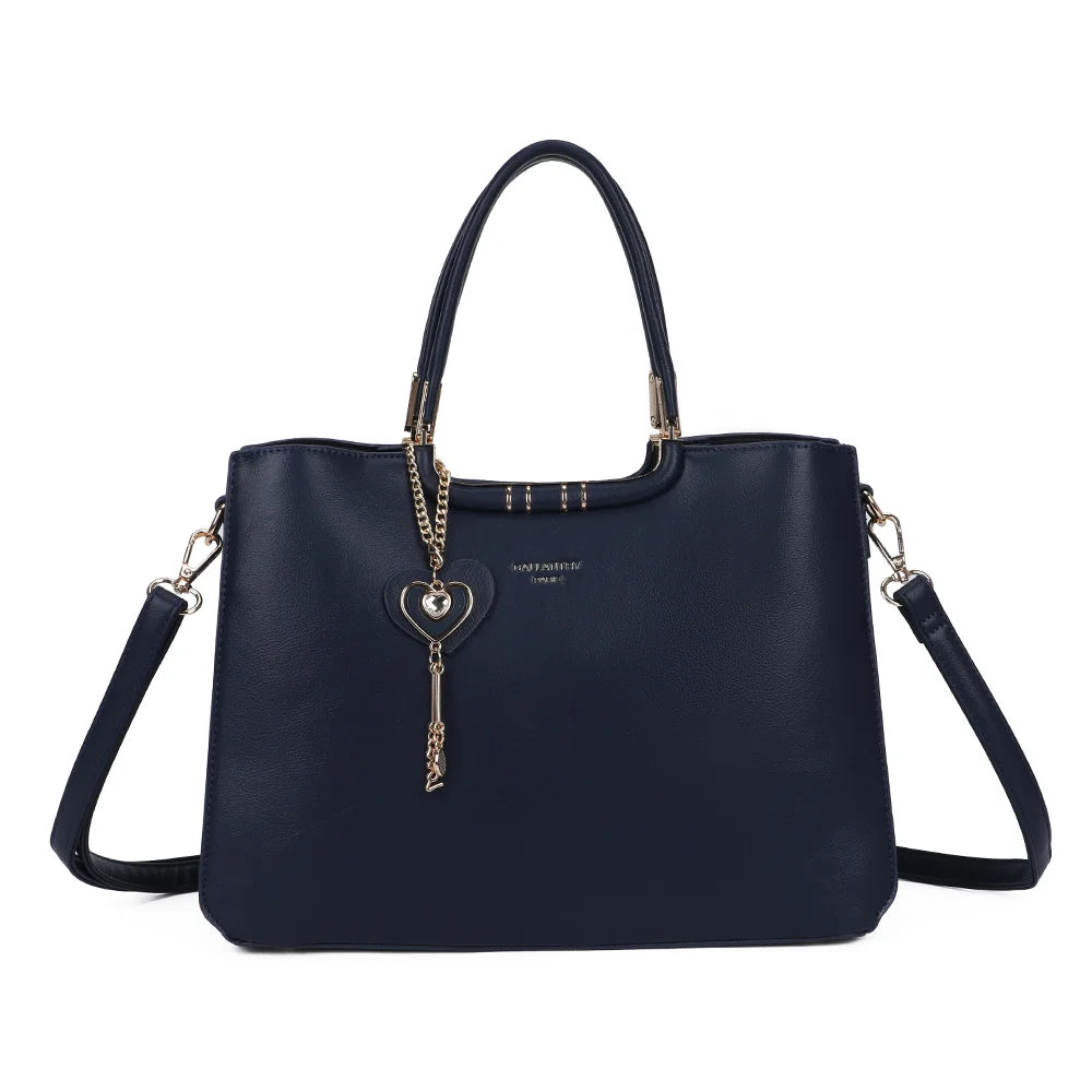 Sac à main femme Le Ambrélia bleu foncé, bijou cœur doré et bandoulière amovible – Gallantry Paris – réf. DQ-8742