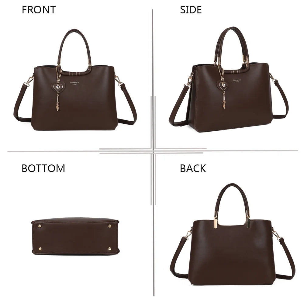 Le Ambrélia coffee sous quatre angles : face, côté, dessous et dos du sac à main – réf. DQ-8742