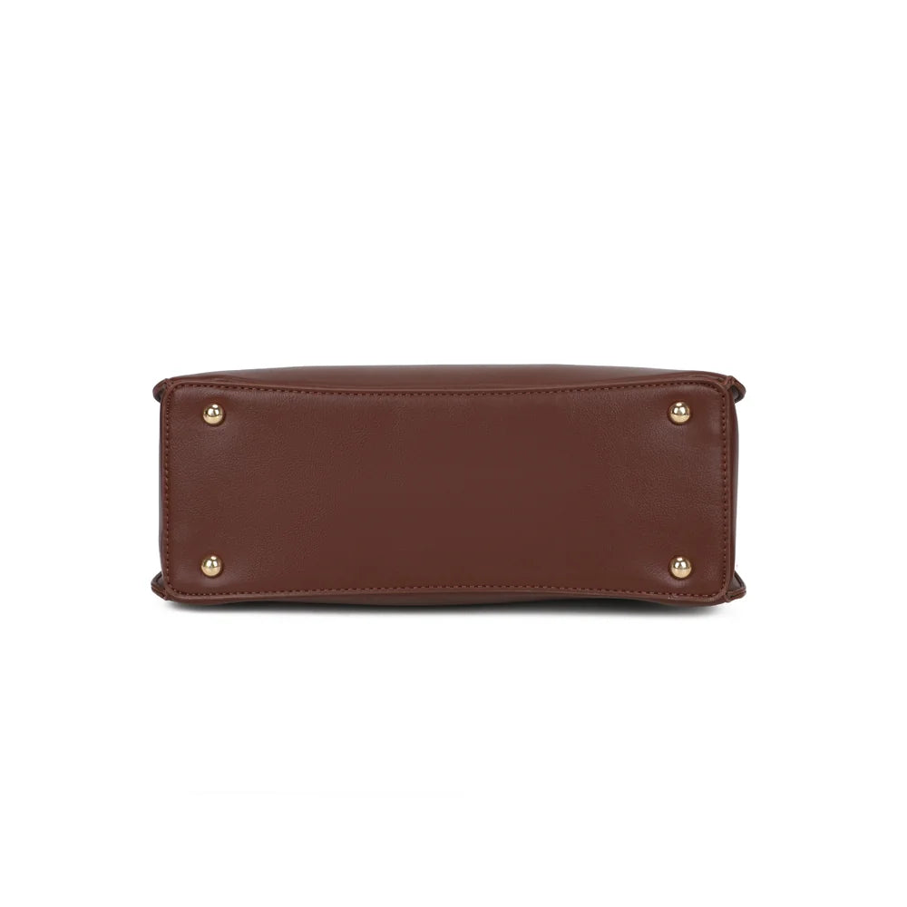 Dessous du Ambrélia marron foncé : base plate qui garde au sac sa silhouette structurée – réf. DQ-8742