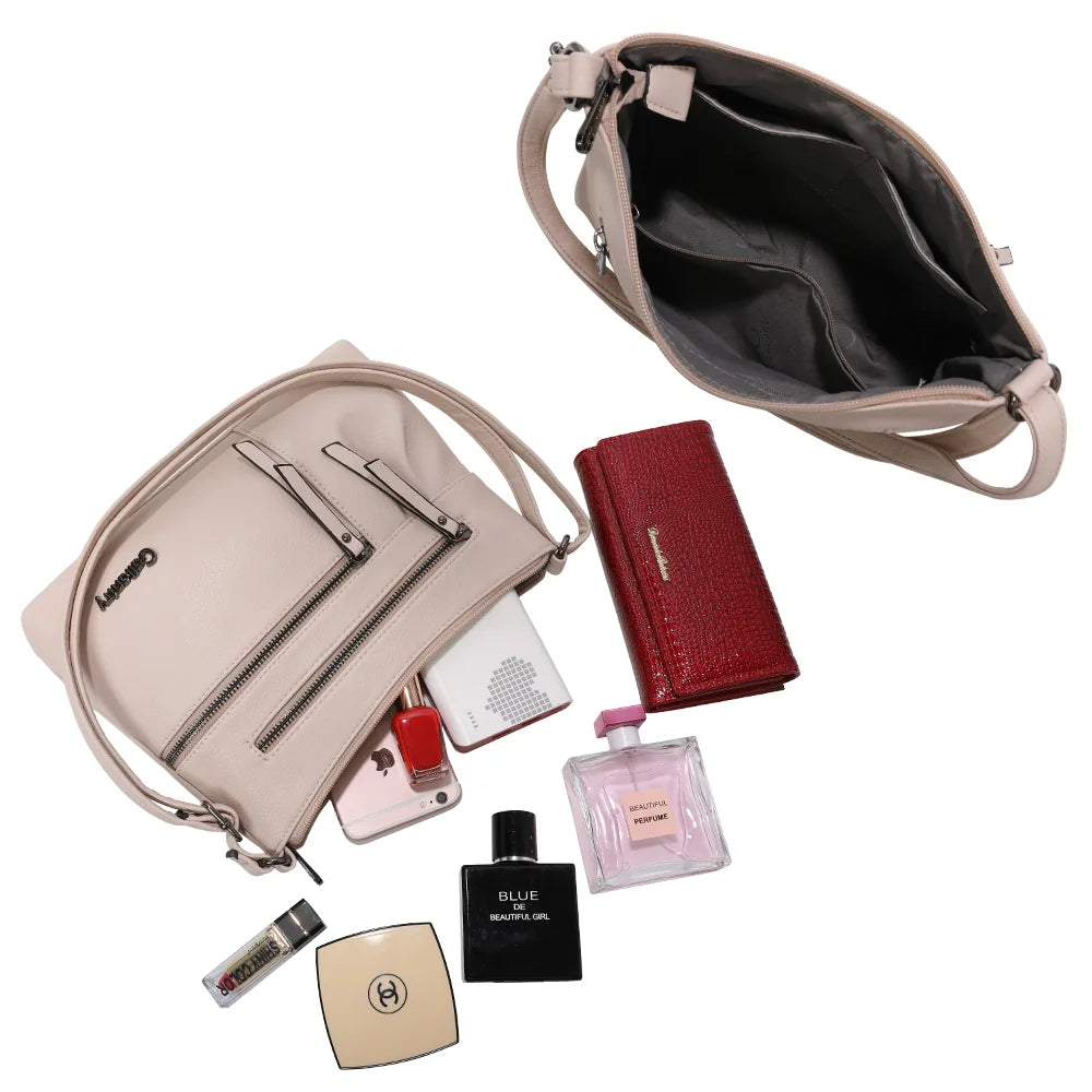 Intérieur du Le Auréane beige : compartiment zippé spacieux pour téléphone et maquillage – réf. Z-5103