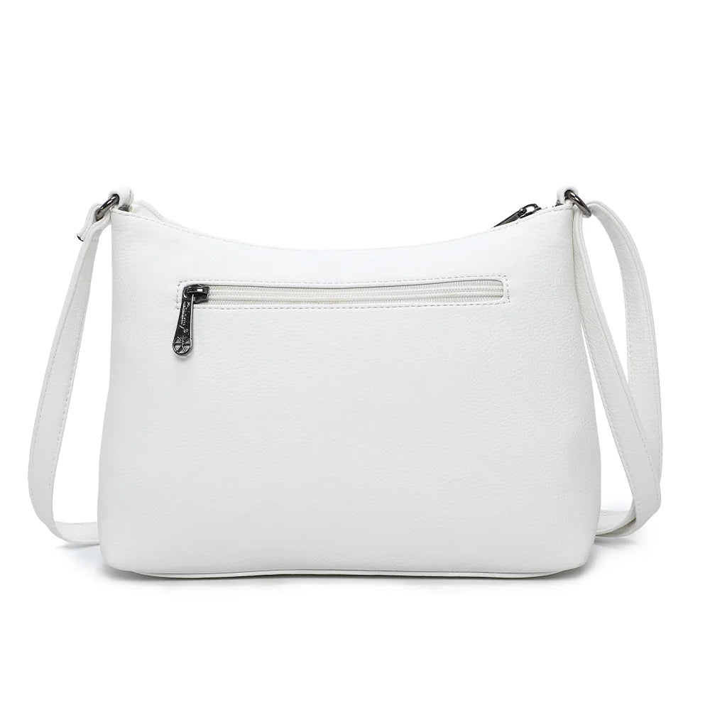Dos du Le Auréane blanc, simili cuir grainé et attaches de la bandoulière réglable – réf. Z-5103