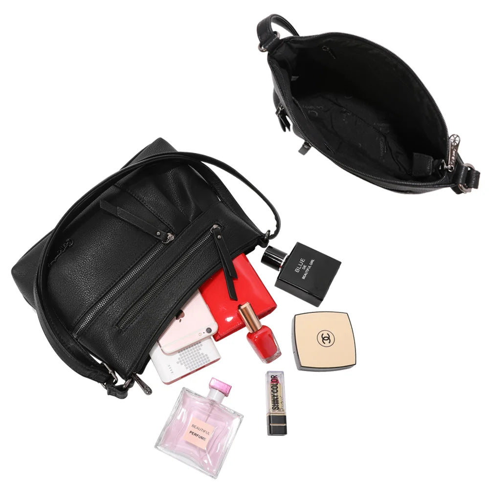 Intérieur du Le Auréane noir : compartiment zippé spacieux pour téléphone et maquillage – réf. Z-5103