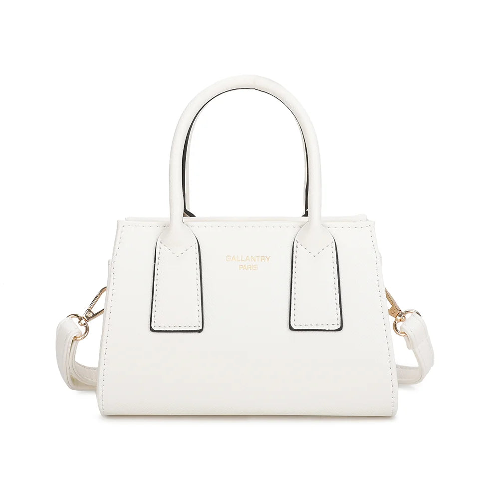 Sac à main femme Le Bastien blanc, synthétique vegan texturé, logo doré et anses arrondies – Gallantry Paris – réf. HY-5432-1