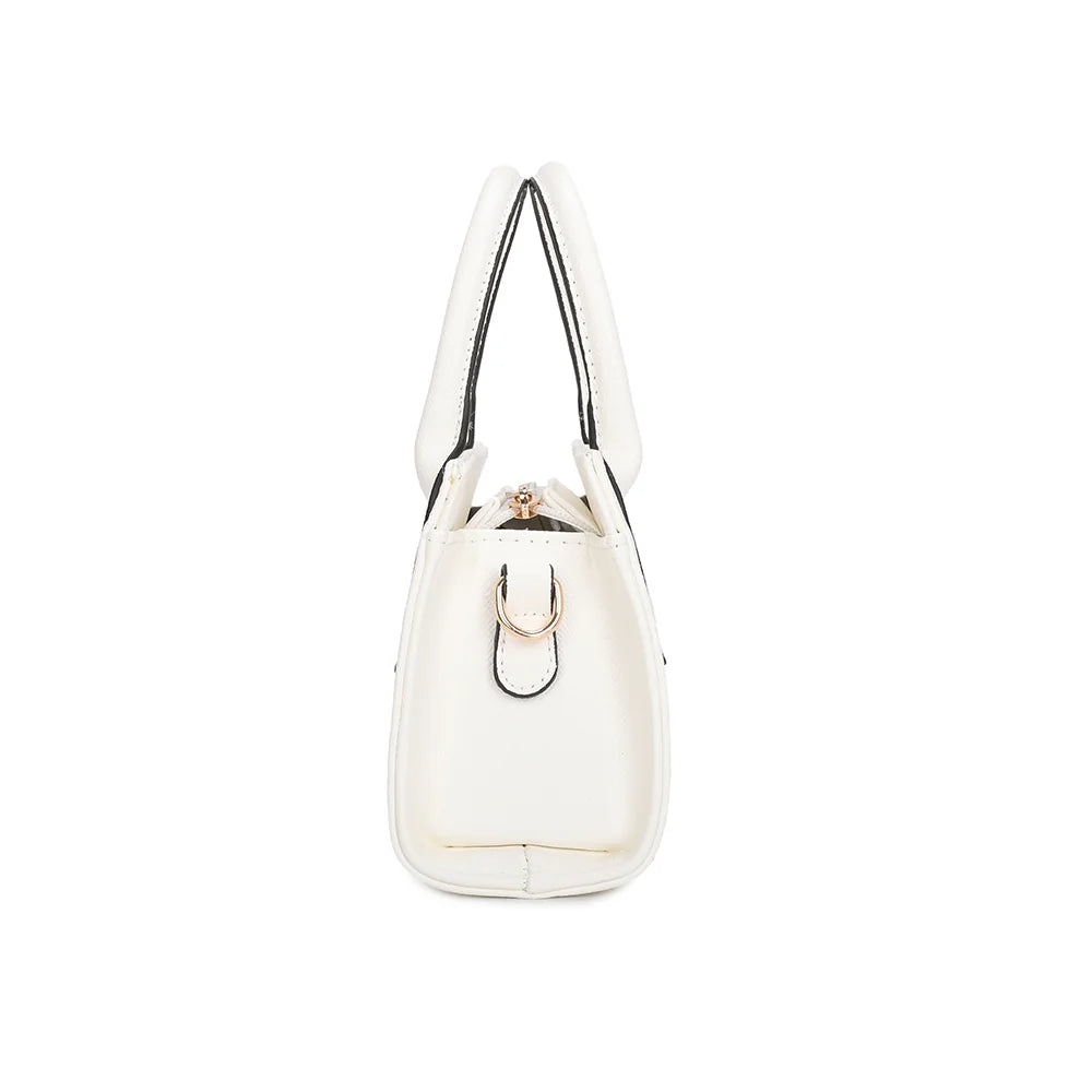 Le Bastien blanc de profil : 8 cm de profondeur et anneau doré pour accrocher la bandoulière amovible – réf. HY-5432-1