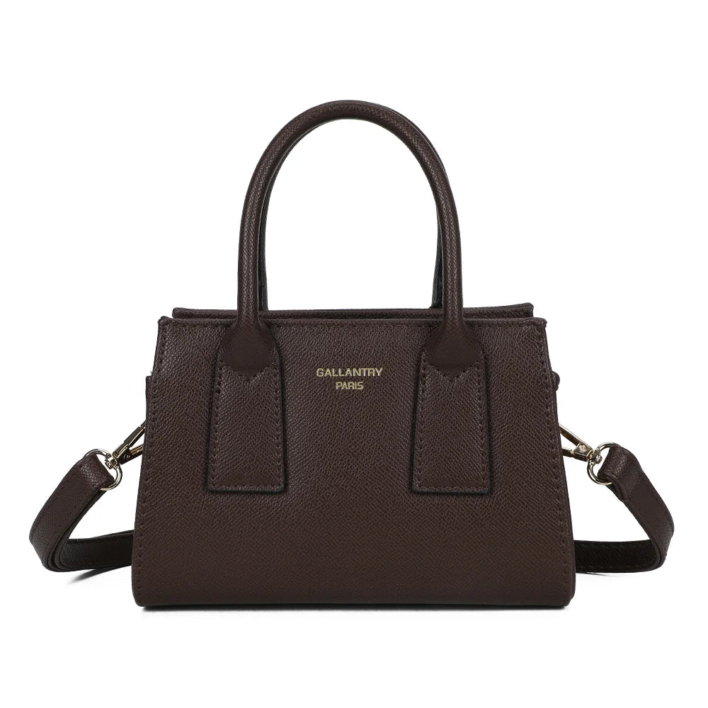 Sac à main femme Le Bastien coffee, synthétique vegan texturé, logo doré et anses arrondies – Gallantry Paris – réf. HY-5432-1