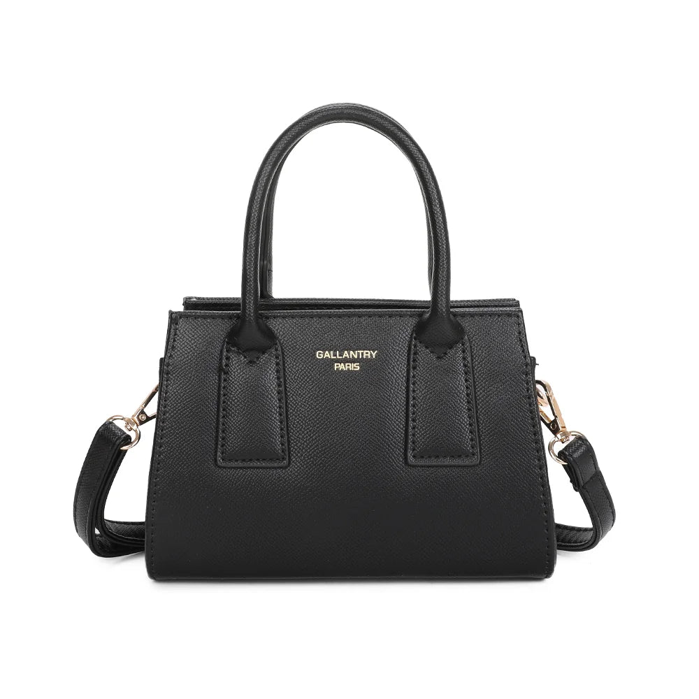 Sac à main femme Le Bastien noir, synthétique vegan texturé, logo doré et anses arrondies – Gallantry Paris – réf. HY-5432-1