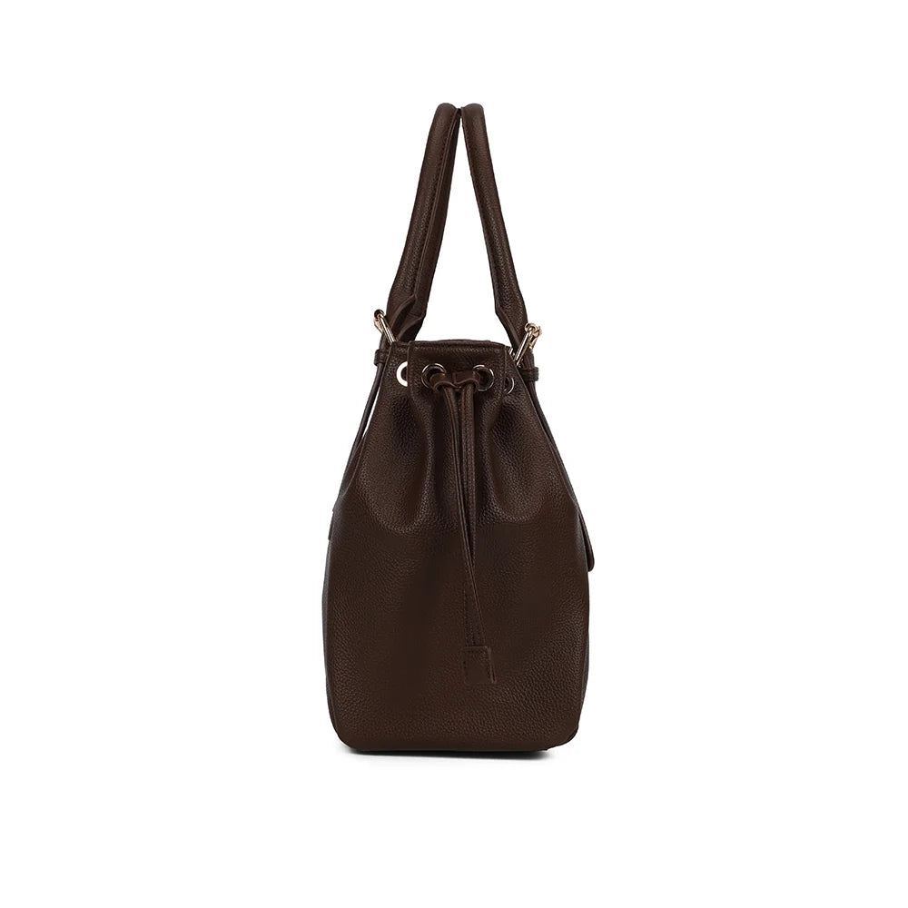 Sac cabas Le Beaumont café de profil, avec ses liens coulissants sur le côté – réf. R-62080-4-AIR