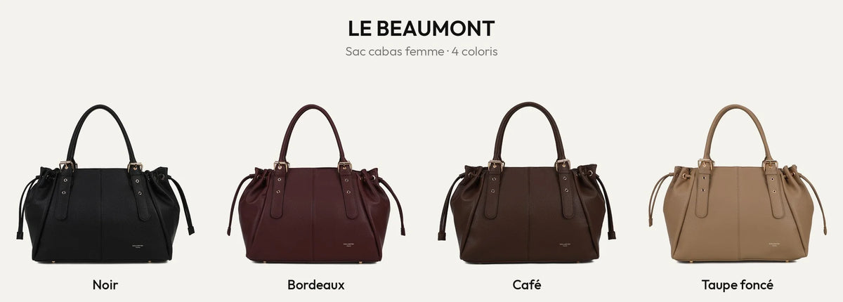 Le Beaumont, sac cabas femme, en quatre coloris : noir, bordeaux, café et taupe foncé – réf. R-62080-4-AIR