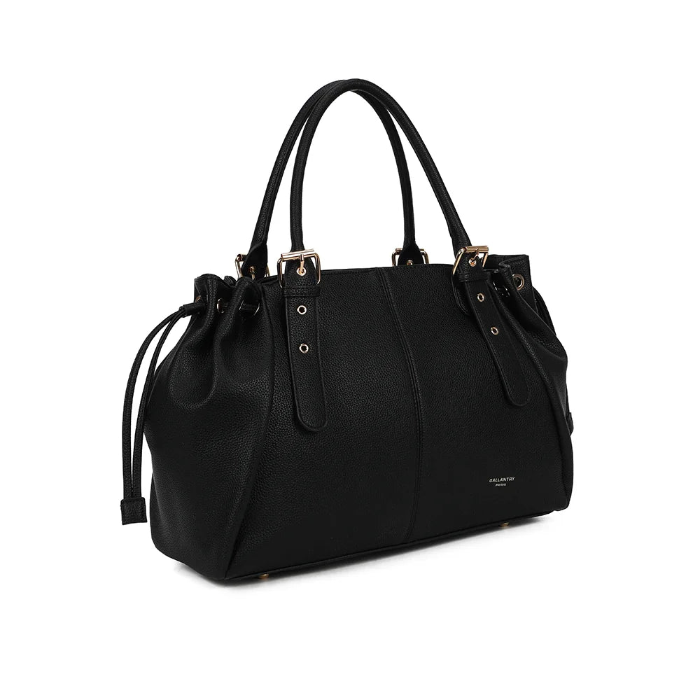 Sac cabas Le Beaumont noir de trois quarts, liens coulissants et deux longues anses – réf. R-62080-4-AIR