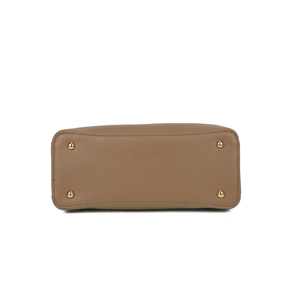 Dessous du Le Belvane taupe : base renforcée munie de pieds métalliques protecteurs – réf. DQ-8740