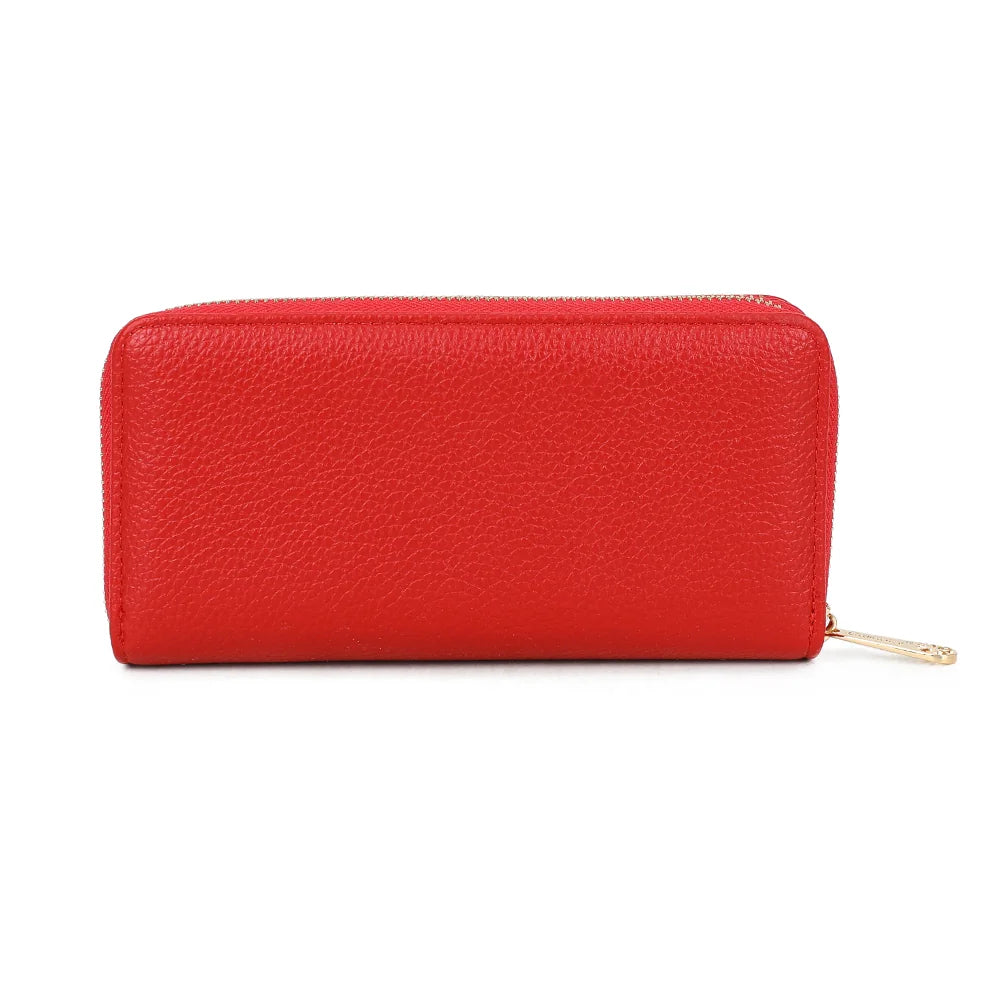 Dos du portefeuille Le Compagnon Tendre rouge, surface grainée unie et zip doré sur le pourtour – réf. SF-69052