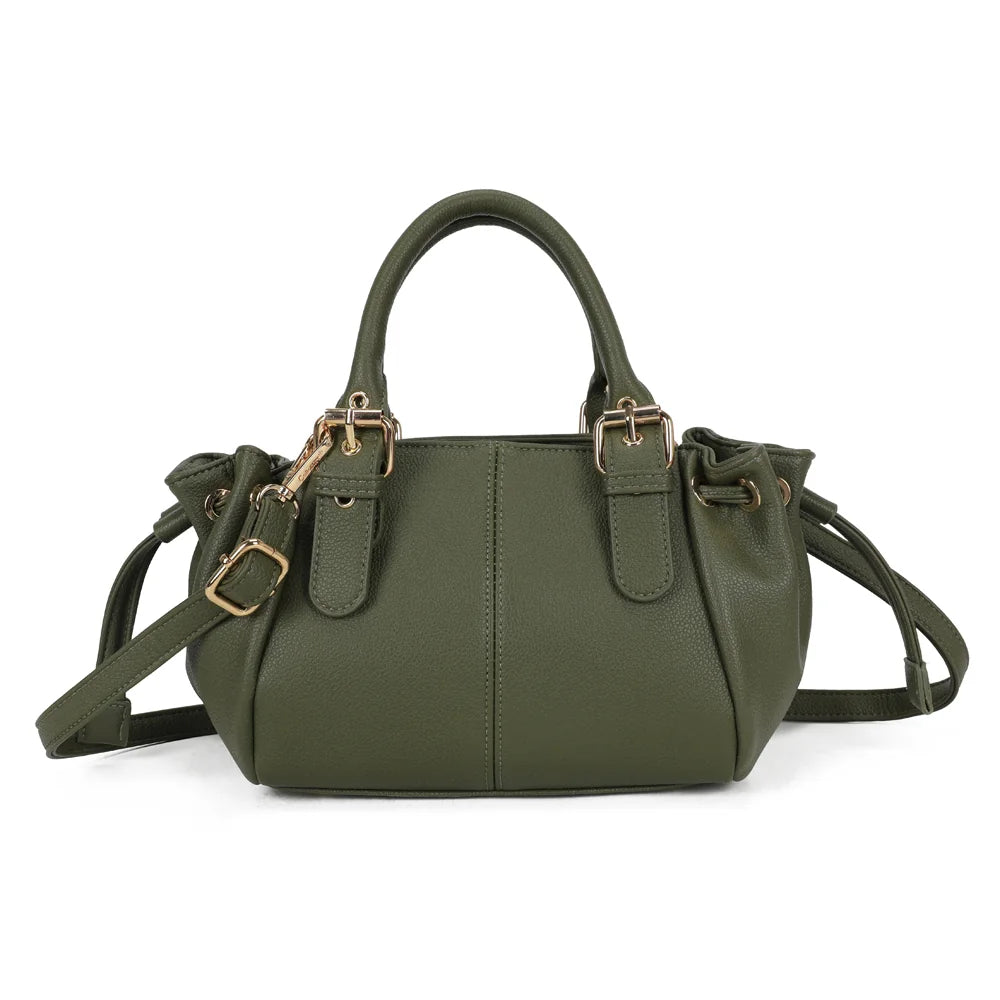 Sac à main femme Le Elvian vert foncé en simili cuir grainé, pattes à boucles dorées – Gallantry Paris – réf. R-62080-8