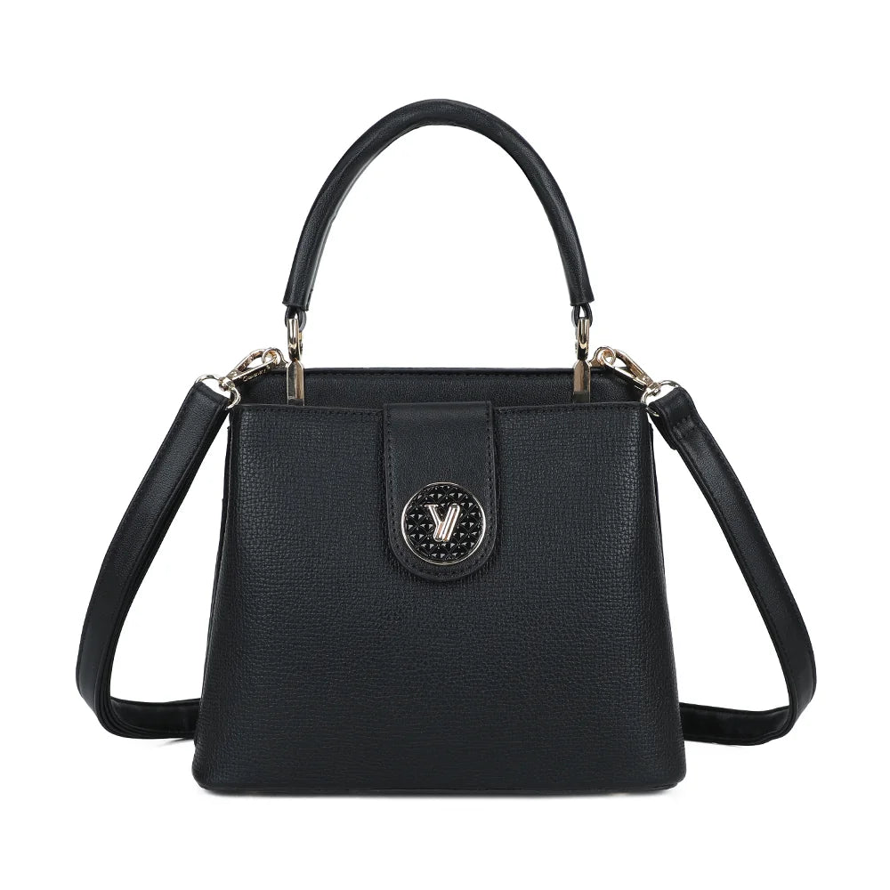 Sac à main femme Le Florentin noir, médaillon doré et anse arrondie – Gallantry Paris – réf. A-9121-1